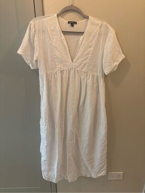 James Perse Linen V-Neck White Babydoll Dress
